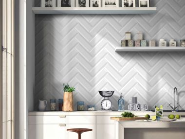 Bevelled White Shiny Ceramic Wall Tile - 100 x 300mm