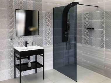 CrystalTech Black Walk-In Wall Mounted Shower Screen With Smoke Glass Including Arm - CTFS1020 - 1000 X 2000mm