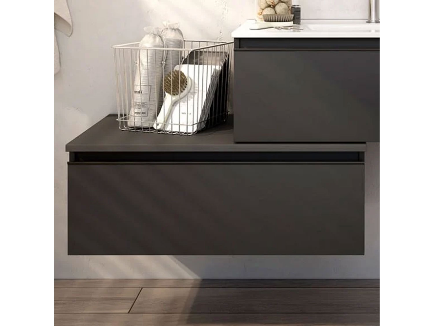 Toscana Black Wall Hung Cabinet and Mirror Cabinet